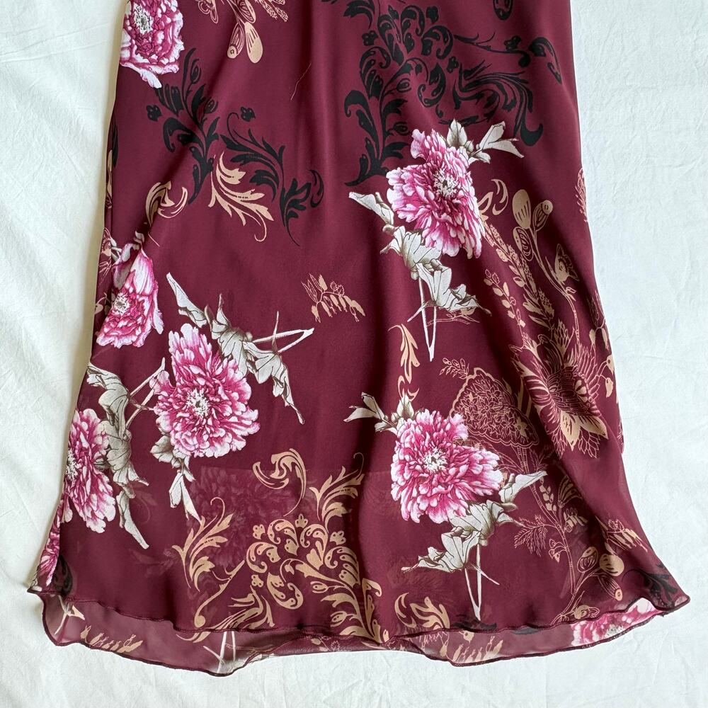 Burgundy Floral Chiffon Midi Dress Y2K Forever 21 - Size Small - Picture 3 of 6
